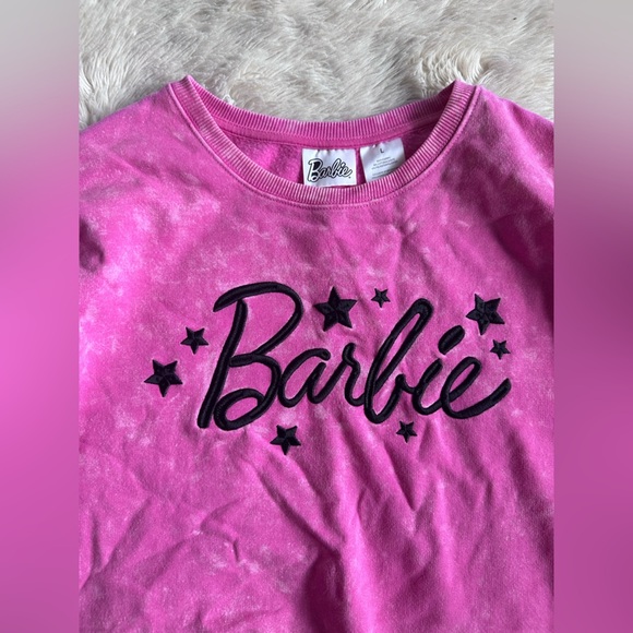 Barbie Hot Pink Acid Wash Embroidered Star Sweatshirt Size Large / L - Picture 2 of 7